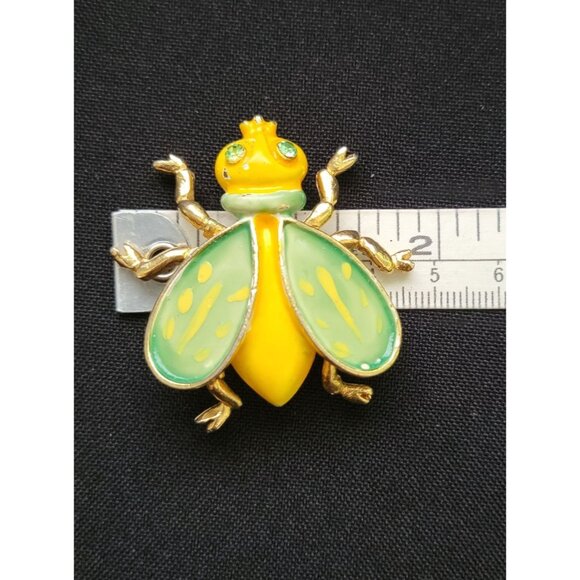 Vintage WEISS Enamel Fly Brooch w/ Green Rhinestones Insect Pin Jewelry SIGNED - Picture 8 of 8